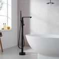 thumbnail image 2 of Allario Gleaming Brass Freestanding Tub Faucet in Matte Black with Handshower, 2 of 14
