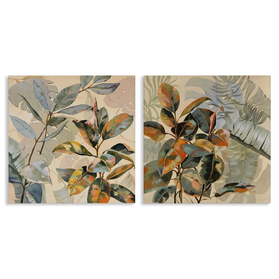 Stupell Industries Neutral Tropical Organics Floral Painting Wrapped Canvas Canvas Art Print Wall Art, 17 x 17, Set of 2