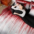 thumbnail image 3 of Homewish Red Paint Drip Background Twin Bedding for Adults, Gradient Lines Gothic Horror Bedding Comforter Set, Black Reversible, 7pcs, 3 of 7