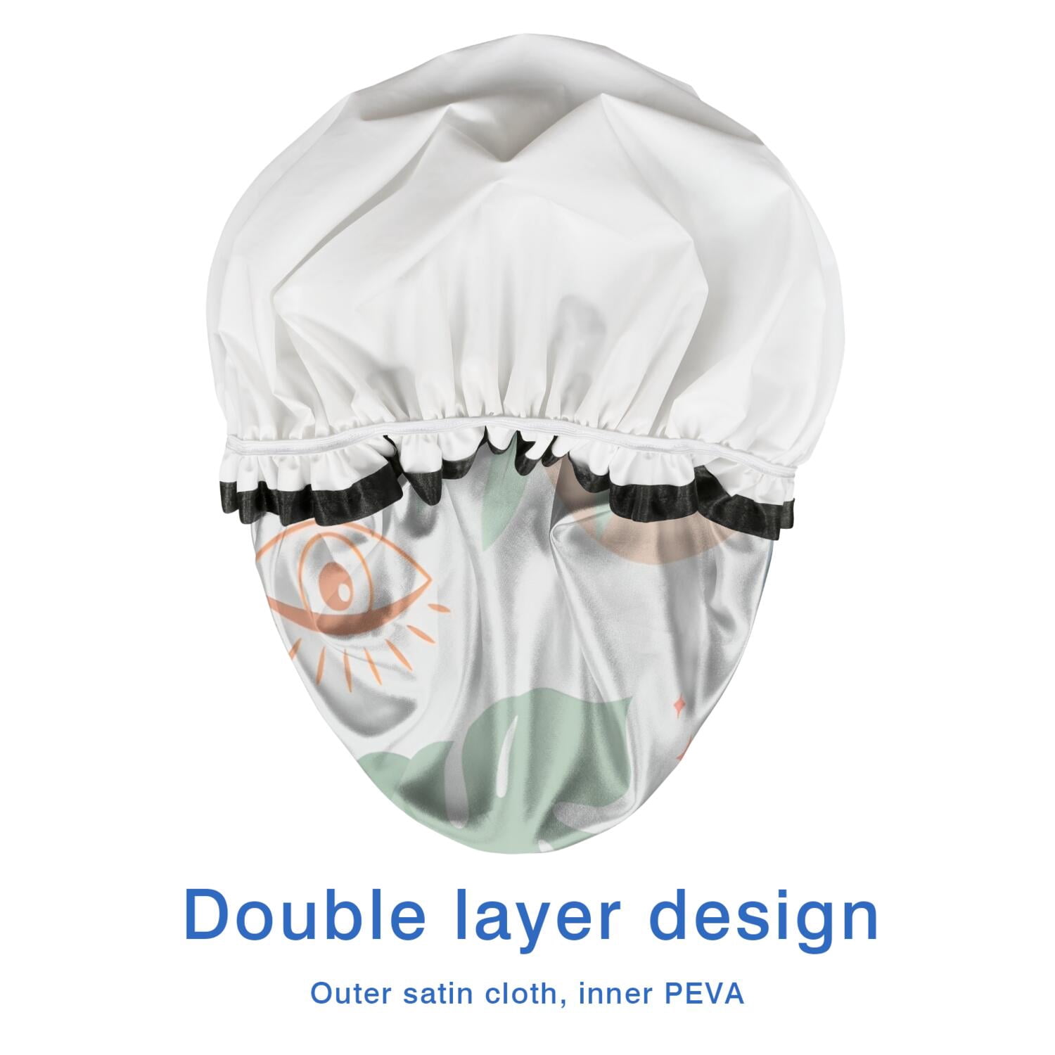 Shower Caps,Blue Boho Abstract and Plant Pattern Waterproof Shower Cap for Women 4 Pieces,Double Reusable Hair Cover for Shower PEVA Elastic Stretch Hem