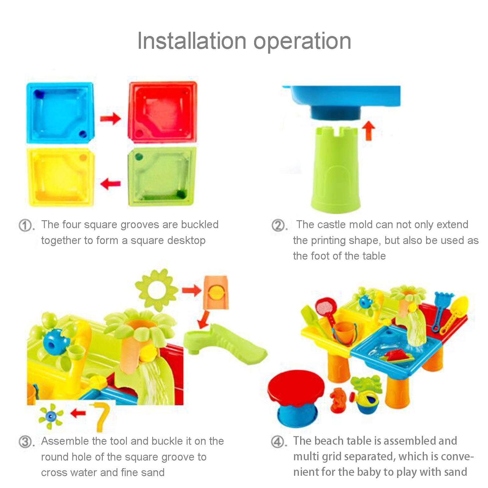 4-in-1 Sand Water Table for Toddlers, Sensory Play Table with 24PCS Beach Water Toys, Ideal for Outdoor Play, Backyard, Pool, and Beach Fun