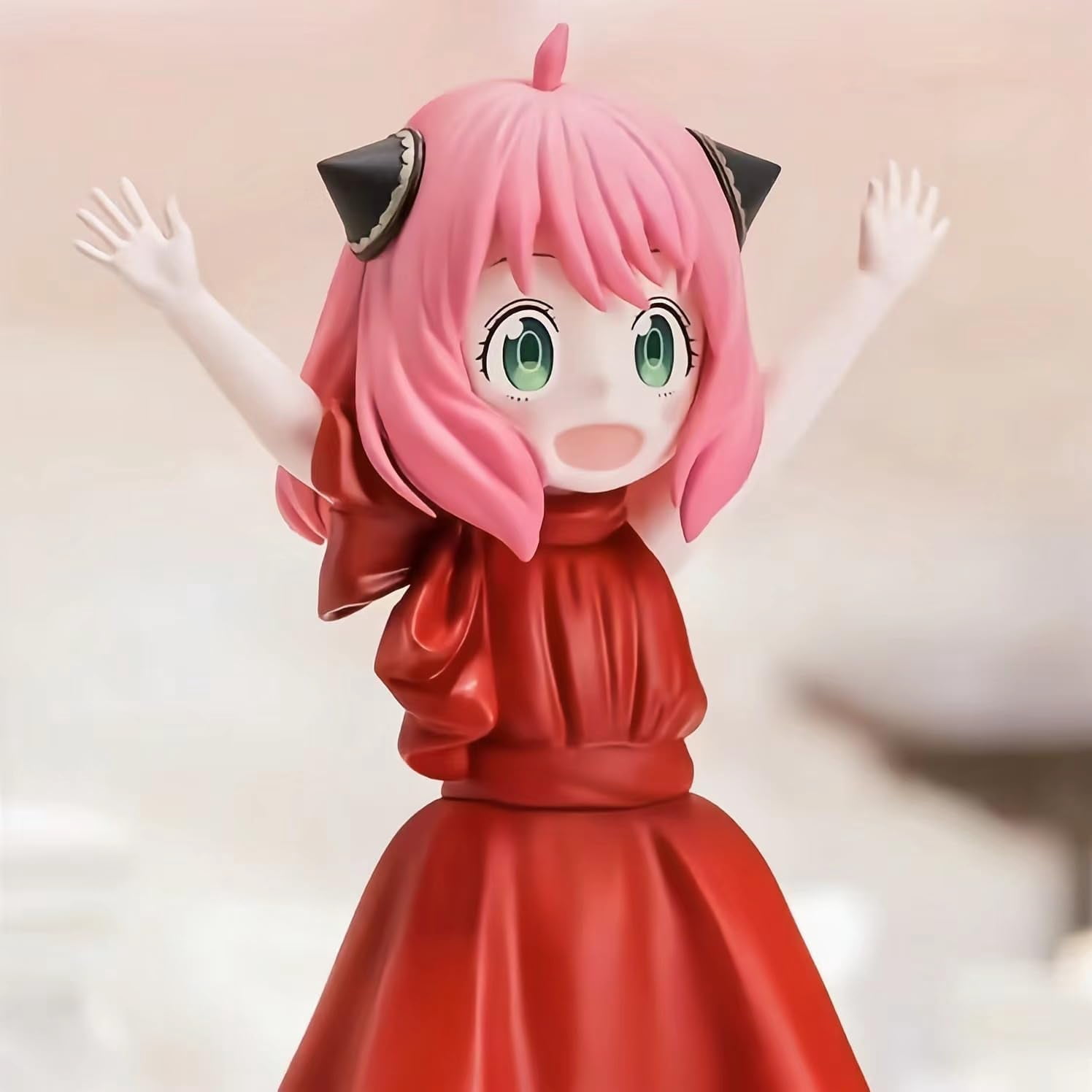 Newly Anya Forger Figure Party Anya Forger Figures 11cm/4.3inch Handmade PVC Anime Manga Game Character Statue Figure Collectible Decoration Craft Gift (Red)
