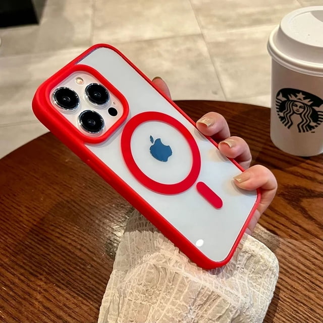 Luxury Wireless Charge For Magsafe Transparent Case For iPhone 16 15 14 13 11 12 Pro Max Plus Mini Magnetic Bumper Cases Cover Red For iPhone 11Pro Max