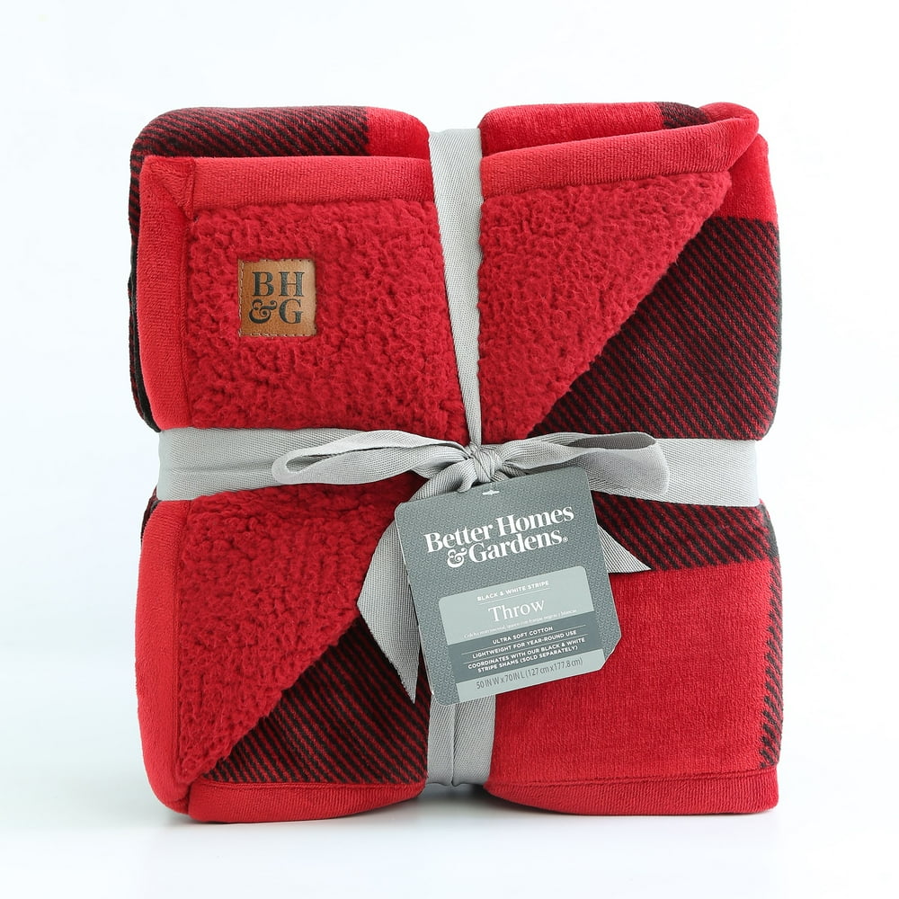 Better Homes & Gardens Oversized Sherpa Throw Red Buffalo Pla