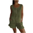 thumbnail image 2 of Homenesgenics Shorts for Women Plus Size Women's Solid Color Sleeveless +lace Pocket Pants Two-piece Set Green M, 2 of 6