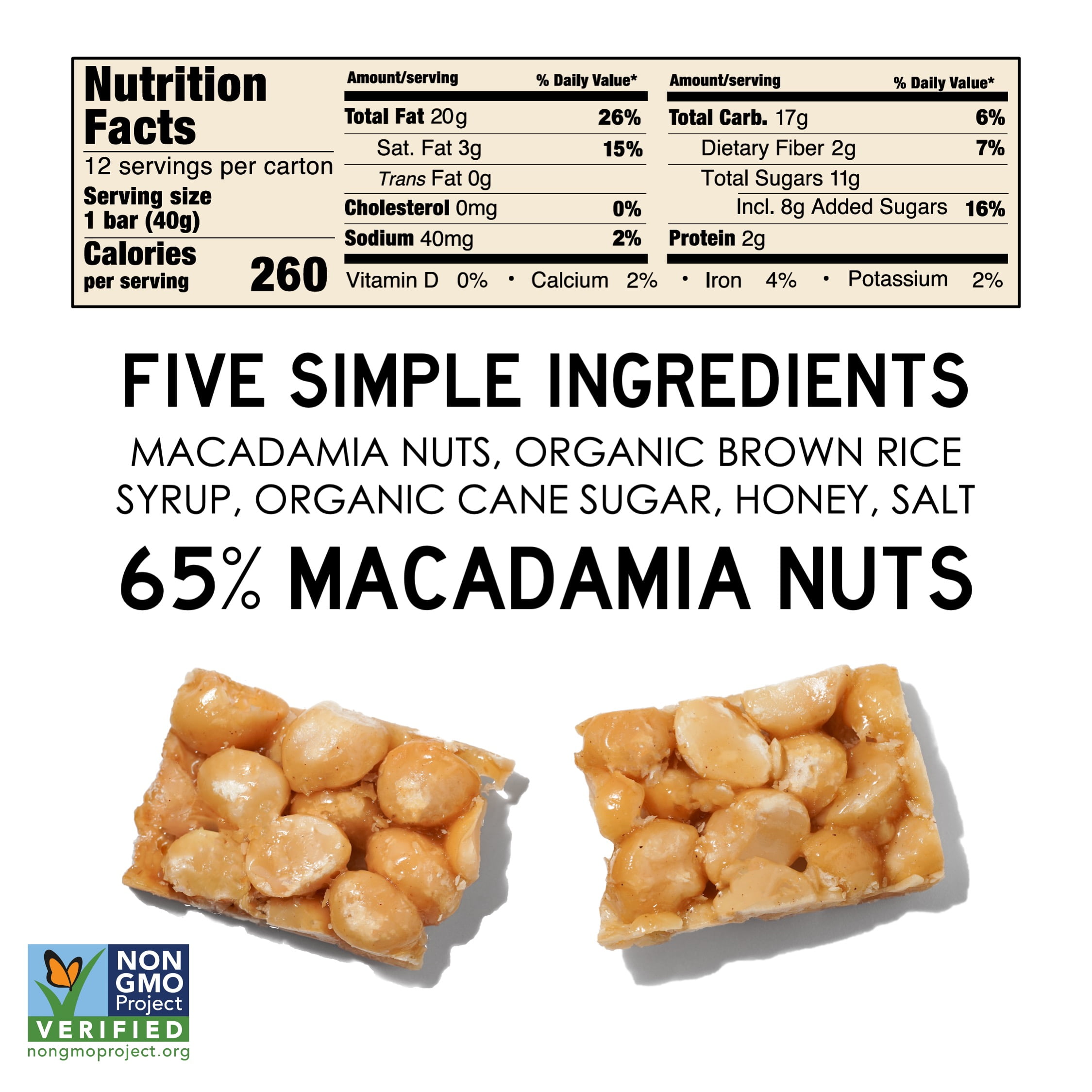 South 40 Snacks Crunchy Macadamia Bar, 40g Bar, 12 pack