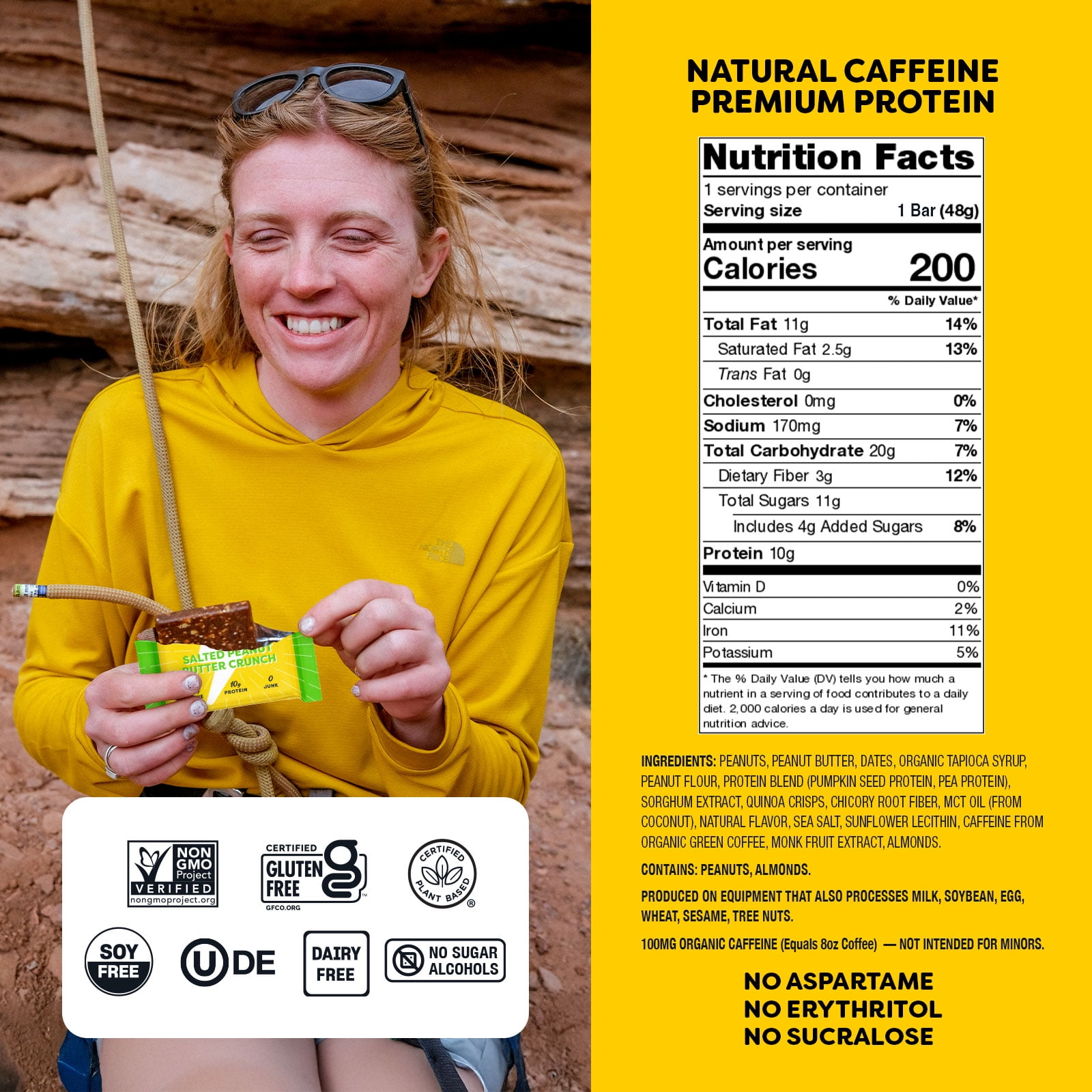Quantum Energy Square: Energy Bar with Caffeine & 10g Protein. Delicious Healthy Snack On The Go. (Vegan, Gluten-free, Soy-free, Dairy-free). Flavor: Salted Peanut Butter Crunch 8Pk