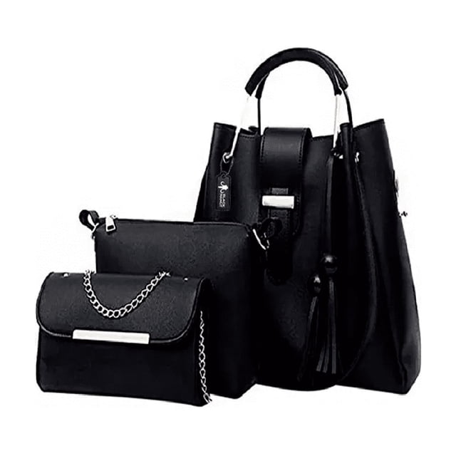 Set 3 Bolsas Mujer Borla Moda Cartera Crossbody Tote Hobo Pu Color negro