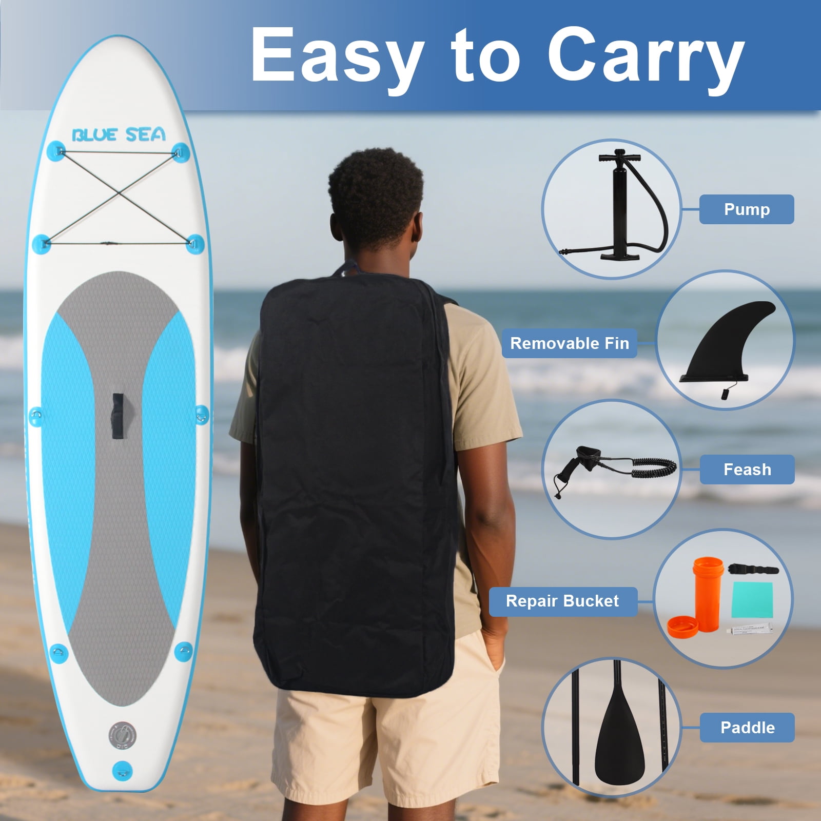 OZVMZQ 10' Inflatable Stand up Paddle Board Kayak, Extra Wide SUP, with Premium Accessories, High Capacity, Safety Ankle Leash, for Yoga Fishing