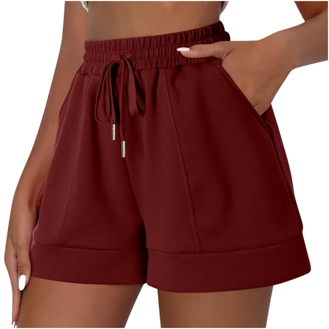 Timegard Athletic Shorts for Women Drawstring Elastic Waist Solid Color Casual Loose Workout Shorts