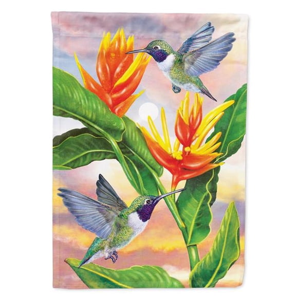 Carolines Treasures PRS4021CHF 28 x 0.01 x 40 in. Black Chinned Hummingbirds Golden Heliconia Canvas House Flag