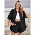 thumbnail image 3 of Women 2 Piece Outfit Summer Short Sleeve Top and Shorts Sweatsuit Set Black L, 3 of 7