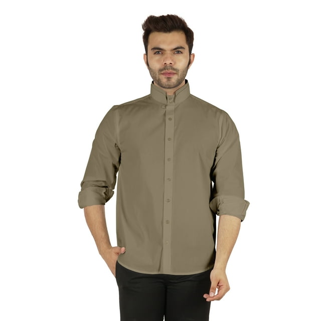 Bestman Formal Front Button Placket Solid Shirts For Mens Long Sleeve Regular Fit Shirt