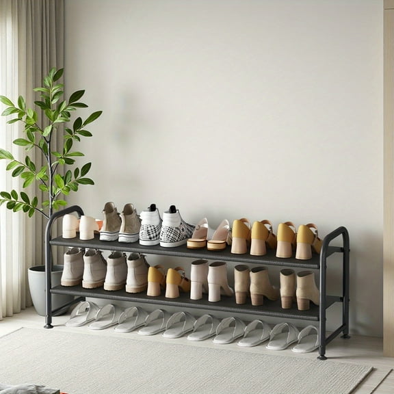 Shoe Rack 2 Tier Long Storage Organizer Wide Metal Shoe Shelf for Closet Entryway Black