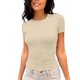 thumbnail image 1 of Top corto ajustado de manga corta para mujer - Camiseta básica informal con cuello redondo 2025 - Mezcla de rayón suave y elástico para uso diario, 1 of 5