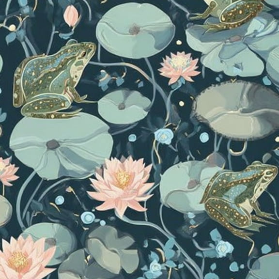 Cottagecore Peel and Stick Wallpaper 17.7in x 9.8ft Frogs Lily Pads Pink Blue Lotus Flowers Serene Pond Contact Paper Self-Adhesive Removable Wall Paper for Bedroom Kitchen Cabinet Renter Friendly
