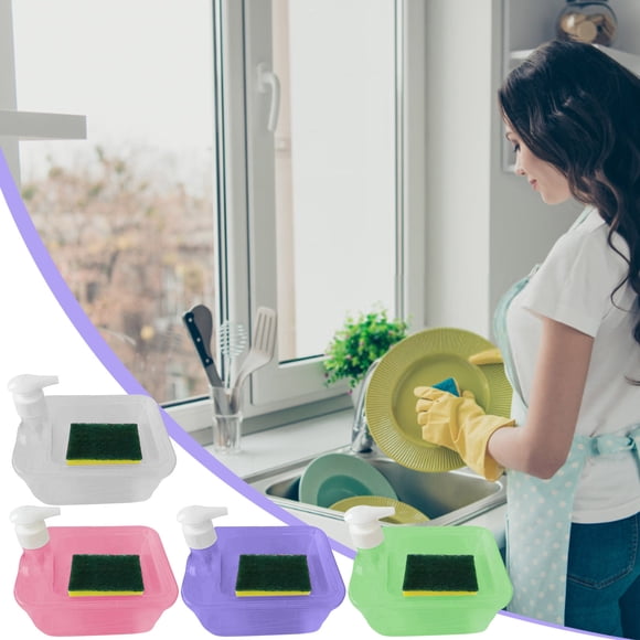 Dispensador de Jabón de Cocina Todo En Uno con Soporte para Esponja, Cepillo de Limpieza y Prensa de Detergente para Encimeras, Lavavajillas y Limpieza de Superficies: Solución de Almacenamiento Circ