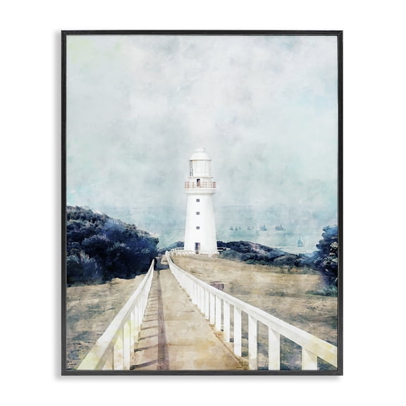 Stupell Industries Traditional White Lighthouse & Rustic Boardwalk Black Framed Giclee Art, 11 x 14, by Ziwei Li
