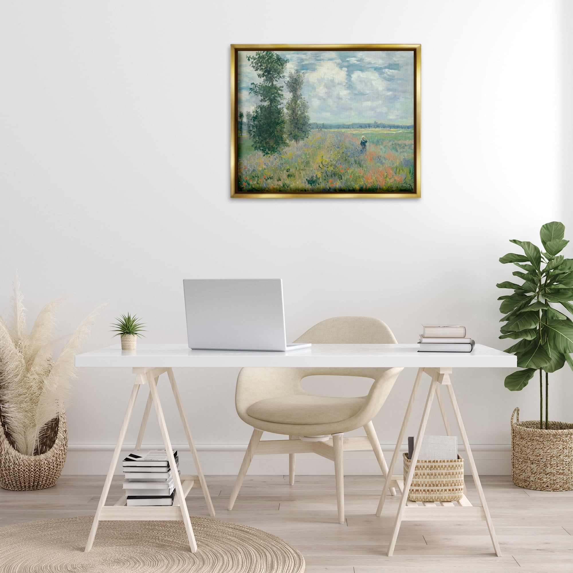 Stupell Industries Classic Poppy Field Near Argenteuil Landscape & Nature Painting Gold Floater Framed Canvas Art Print Wall Art, 31 x 25