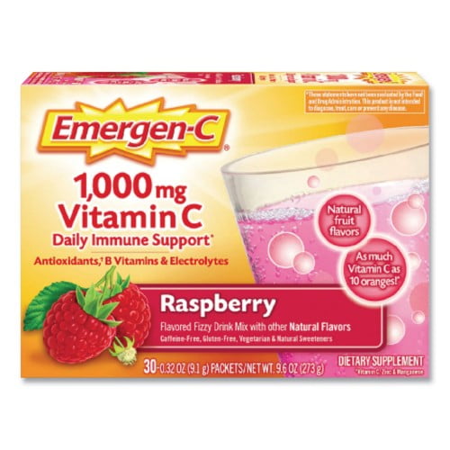 New Emergen-C Original Formula, Raspberry, 0.32 oz Packet, 30 Packets/Box,Each