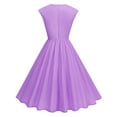 thumbnail image 6 of Women's 1950s Vintage Dress Cap Sleeve Button Collared Midi Dress with Pockets Flowy Casual Cocktail Dresses Purple L, 6 of 9