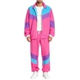 thumbnail image 2 of BELTNOV Men's 2 Piece Sets 80s 90s Tracksuit Long Sleeve Jacket with Elastic Waist Pants Set for Daily Wear Hot Pink, 2 of 6