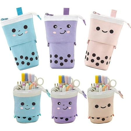 Telescopic Pencil Pouch Bag Pop Up Case Stand Up Pen Holder Cute Polka Dot Canvas Stationery