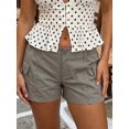 thumbnail image 4 of LMLYSoH Women Cargo Shorts Solid Color Vintage Elastic Casual Summer Low Waist Shorts with Pockets for Nightclub Streetwear, 4 of 8