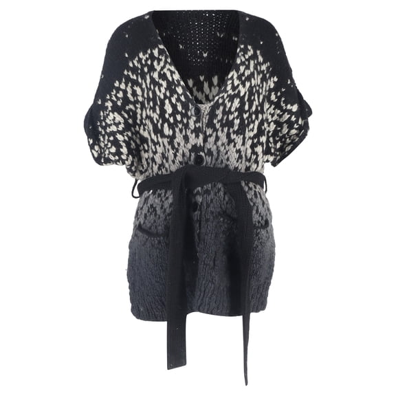 Pre-Owned Stella Mccartney Knitted Belted Cardigan in Black and Grey Wool