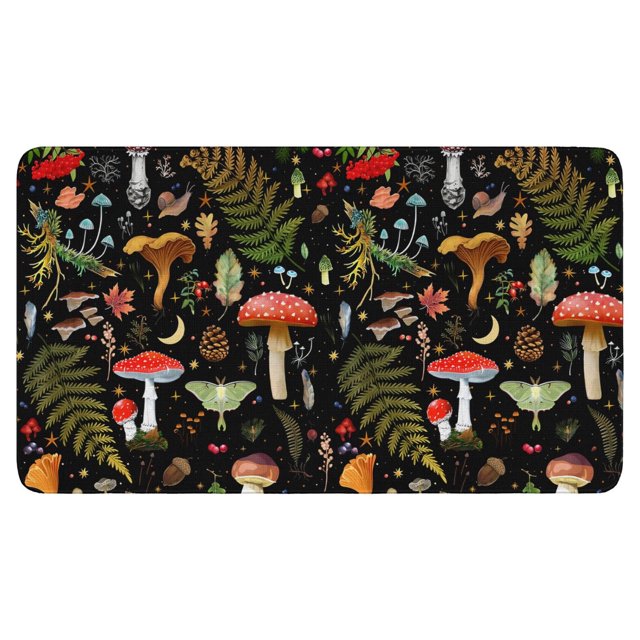 Mushroom Linen Non-slip Floor Mat, Entryway Doormat Durable Low-Profile Mat Home Decor, Throw Rugs Washable Kitchen Bathroom Laundry Bedroom Living Room Door Mat 30x17in