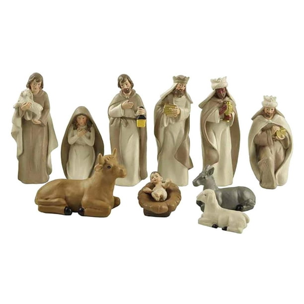 Ensemble de 6 figurines en résine, Mini scène de nativité Stable