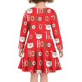 thumbnail image 3 of Renewold Christmas Long Sleeve Round Neck Midi Dress for Kids Girls HO-HO-HO Santa Swing Twirl Dresses Lightweight Party Dance Skater Sundress Size L, 3 of 4