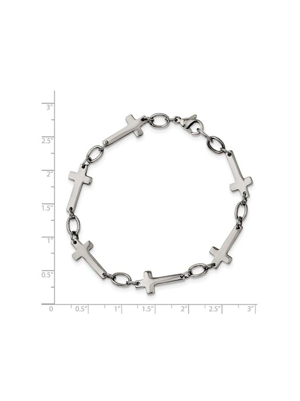 Gem & Harmony Mens Stainless Steel Sideways Cross Bracelet 8 inch for Men