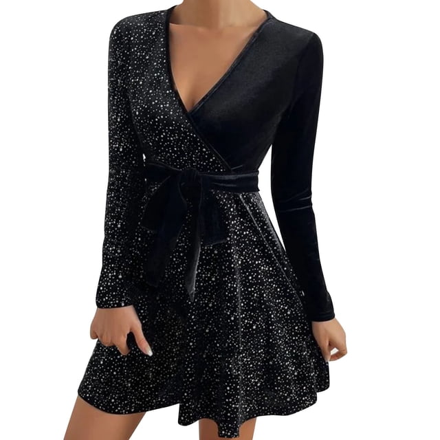 Vestido de fiesta largo con hombros descubiertos y purpurina para mujer - Vestido de noche sexy y brillante con dobladillo abierto (S-XXL)