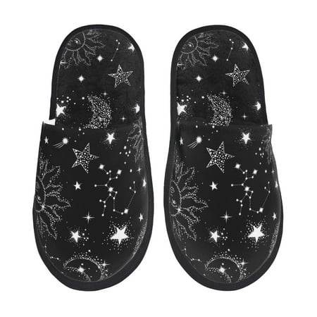 Balery Space Galaxy Slient Indoor Furry Fleece Comfort House Shoes Soft Non-Slip Home Shoes Cotton slippers House Slippers-- Large