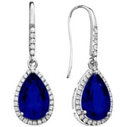 5th & Main Platinum-Plated Sterling Silver Large Slender Teardrop-Cut Blue Obsidian Pave CZ Earrings