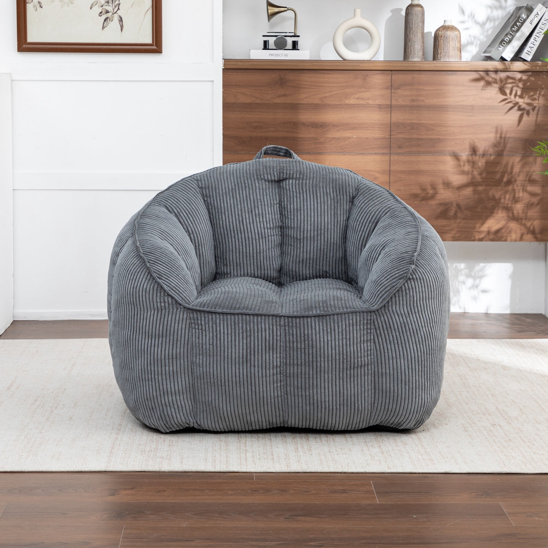Giant Bean Bag Chair Sofa for Adults & Teens, Corduroy Bean Bag Couch with Armrests & Filler Included, Dark Gray