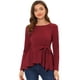 thumbnail image 1 of INSPIRE CHIC Top elegante de manga larga de punto elástico con cuello redondo para mujer Color rojo oscuro L, 1 of 4