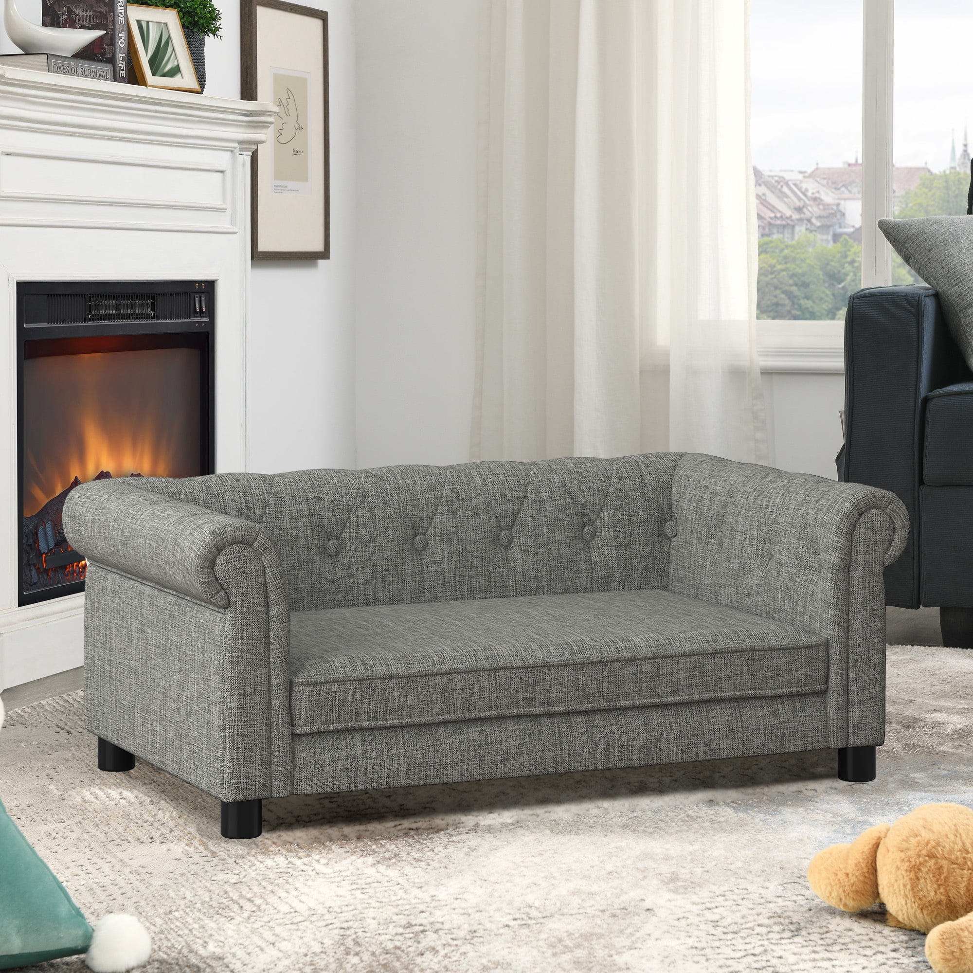 Jopath Dog Sofa, Durable Elevated Dog Sofa Bed Fashionable Linen Fabric Rectangular Pet Bed for Small and Medium-Sized Dogs Light Grey