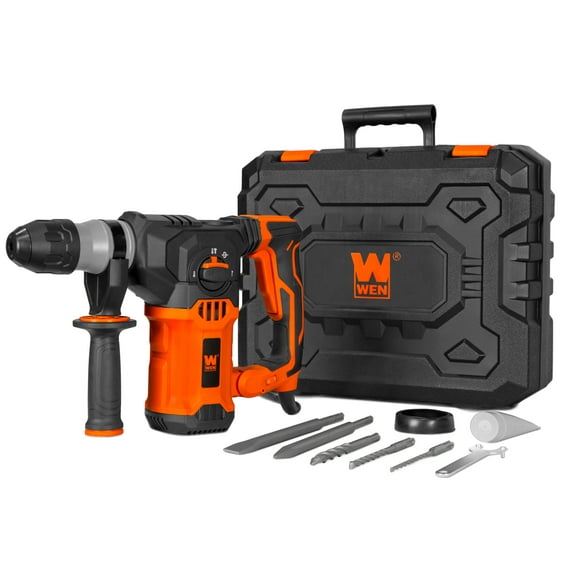 WEN 12-Amp 1-3/16-Inch Variable Speed SDS Plus Corded Rotary Hammer Kit with Case, Chisels, and Drill Bits