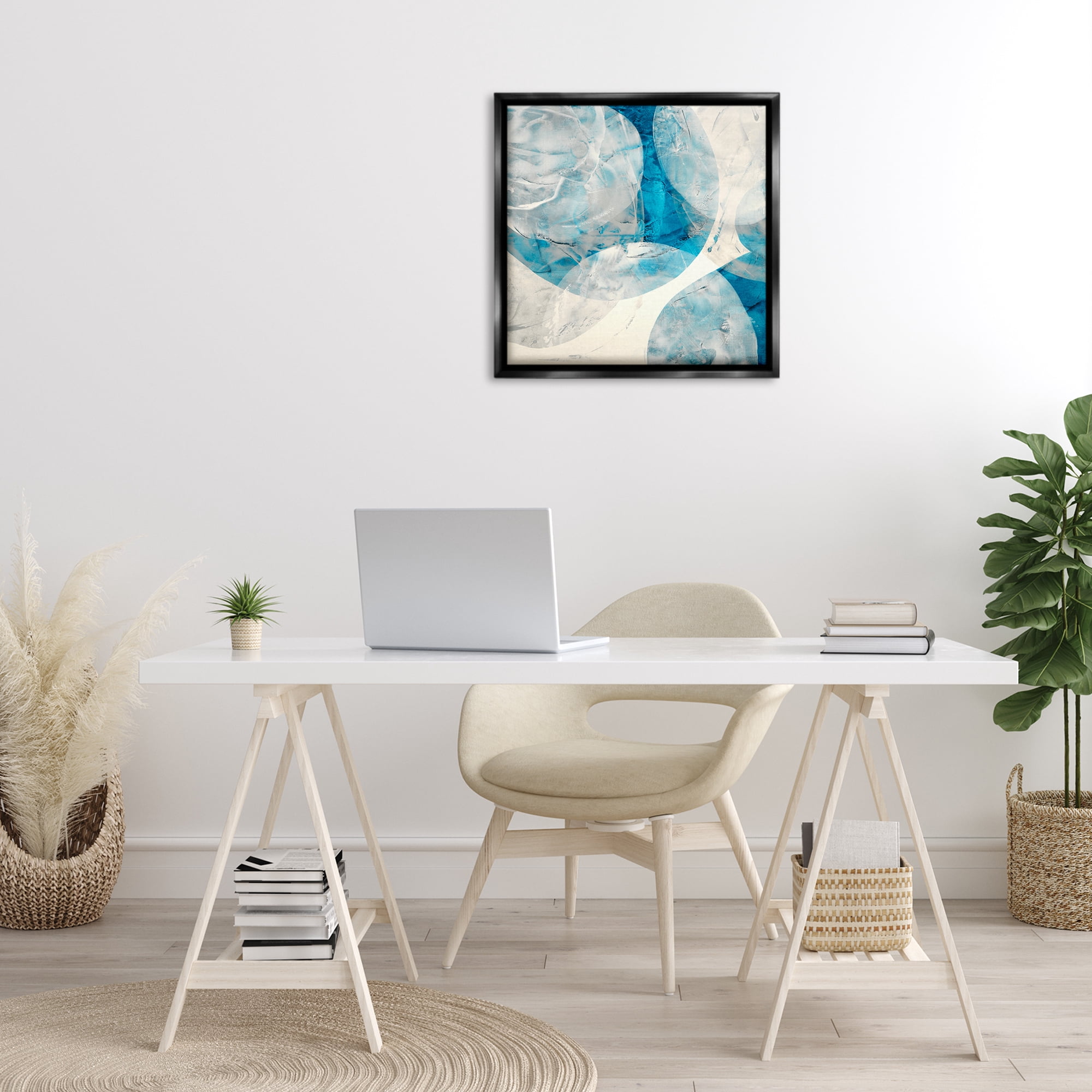 Stupell Industries Layered Blue Spheres Abstract Painting Black Floater Framed Canvas Art Print Wall Art, 25 x 25