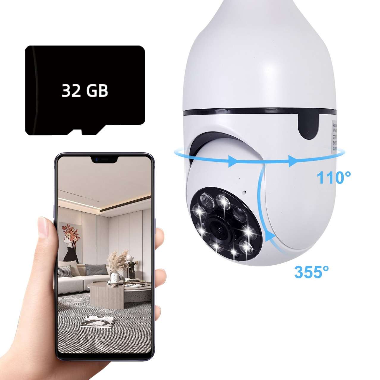 Sunthon E27 Light Bulb Camera with 32GB TF Card, Outdoor 360 Degree
