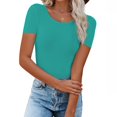 thumbnail image 2 of Lovskoo Summer Tops for Women 2024 Round Neck Short Sleeve Casual Solid Color Top Mint Green, 2 of 7