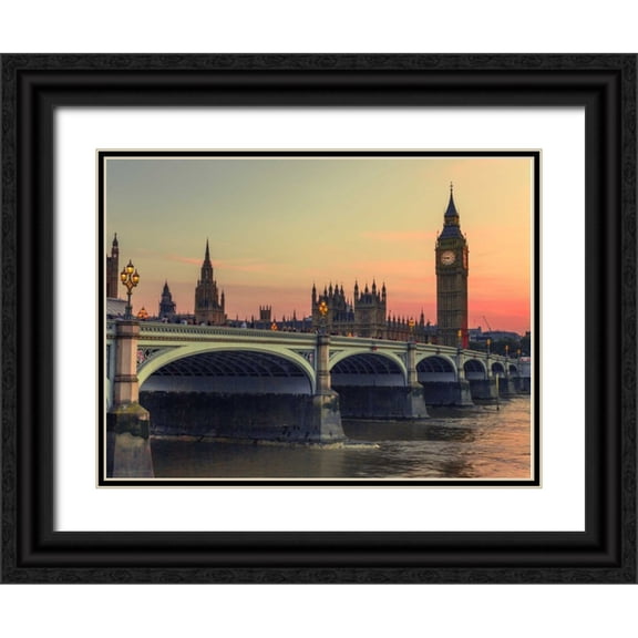 Frank, Assaf 18x15 Black Ornate Wood Framed with Double Matting Museum Art Print Titled - Westminster bridge and Big Ben, London, UK
