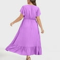 thumbnail image 6 of Summer Dresses for Women Plus Size, Plus Size Women Fashion Summer Spring Casual V-Neck Solid Color Pocket Short Sleeve Dress(Purple,XXXXL), 6 of 9