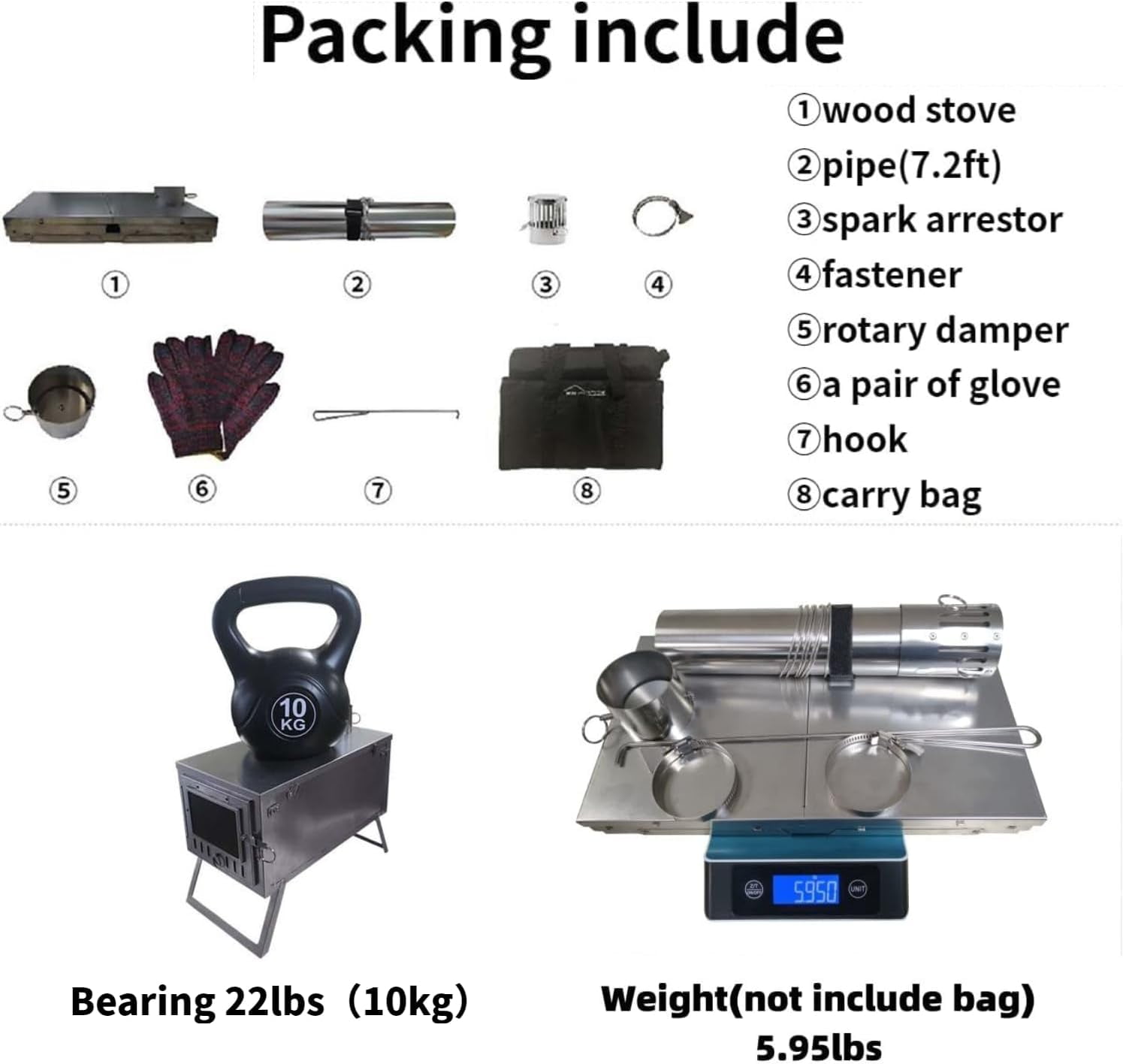 DANCHEL S6 Portable Folding Wood Stove Stainless Steel Hot Tent Stoves for Outdoor Camping Cooking