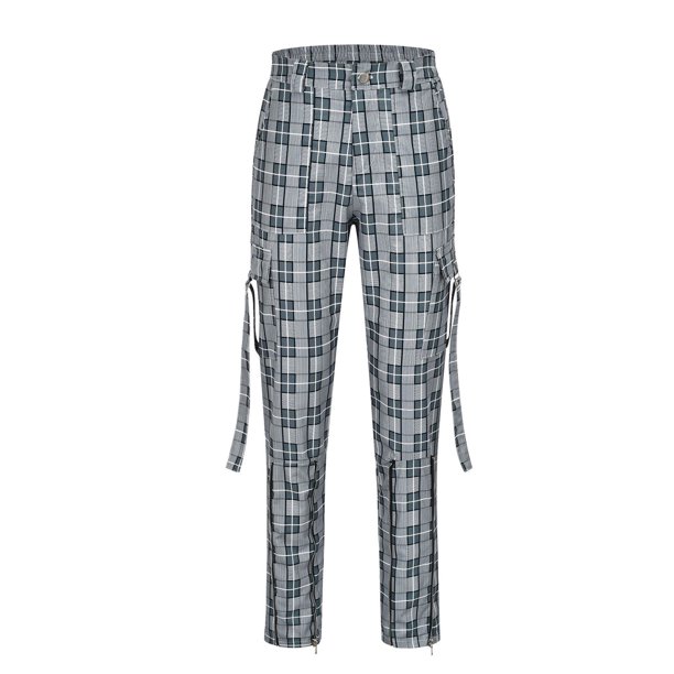 VISgogo Pantalones cargo para mujer, pantalones de cintura alta con estampado de cuadros/color sólido con bolsillos VISgogo moda