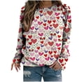 thumbnail image 2 of Aboser Valentine's Day Shirts for Women Pink Love Heart Graphic Shirt Casual Long Sleeve Tops Trendy Crewneck Pullover Tees, 2 of 5