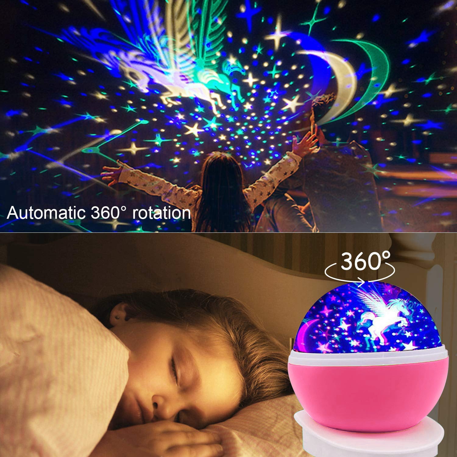 Baby Night Light Moon Star Projector, 360 Degree Rotation Kids Projector Night Light- Multiple Colors Changing Star Sky Night Lamp with USB Cable, Unique Gifts for Men Women Kids Best Baby Gifts