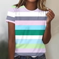 thumbnail image 2 of XIAfhje Women Summer Tops Short Sleeve Crewneck Striped Color Block T Shirts Casual Loose Tunic Tops Basic Tee Shirt Pullover, 2 of 4